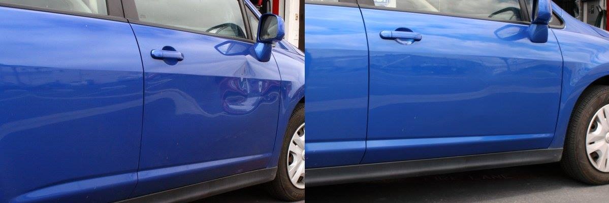 A side view of the front and back of a car.