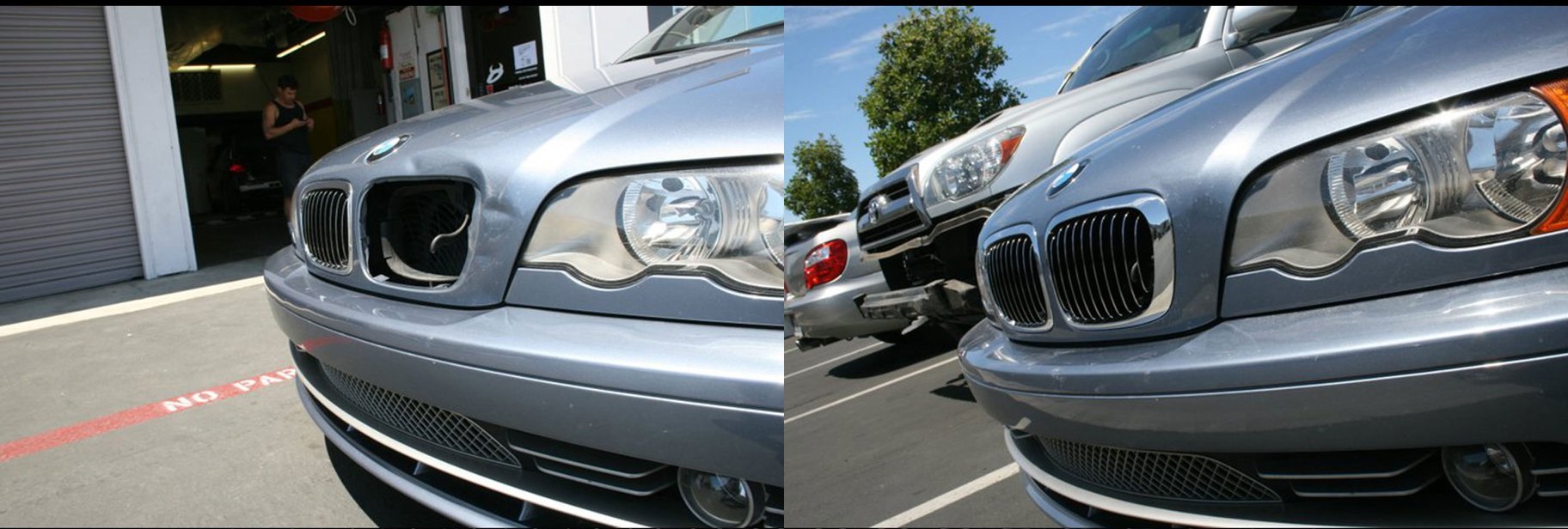 A side view of the front and back of a car.