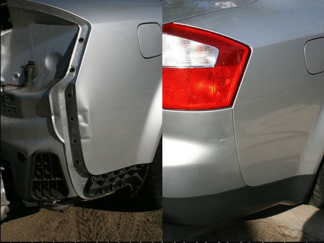 A side view of the front and back of a car.