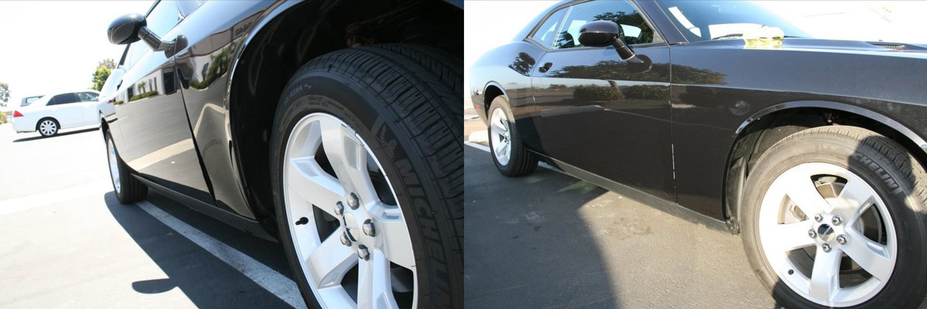 A side view of the front and back of a car.