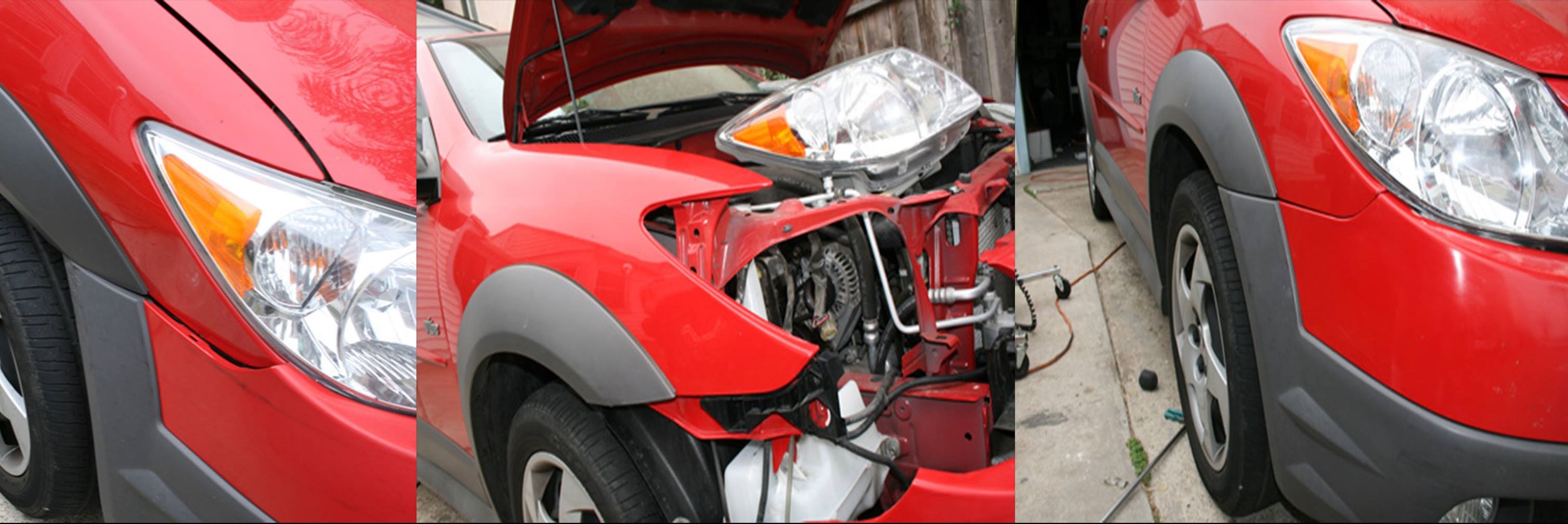 A before and after picture of the back end of a car.