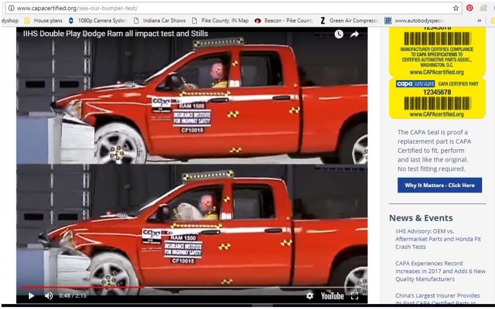 A red truck with two different images of it.