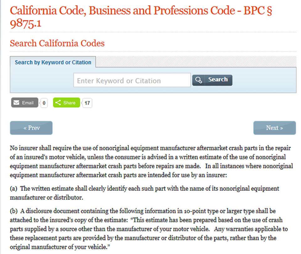 A screenshot of the california code, business and professions code.