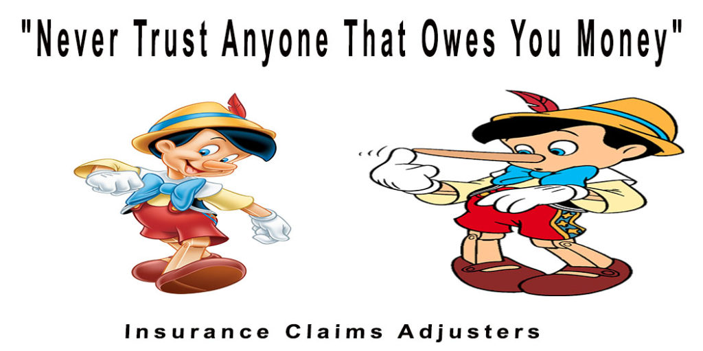 A cartoon of pinocchio and goofy with the words insurance claims adjuster.