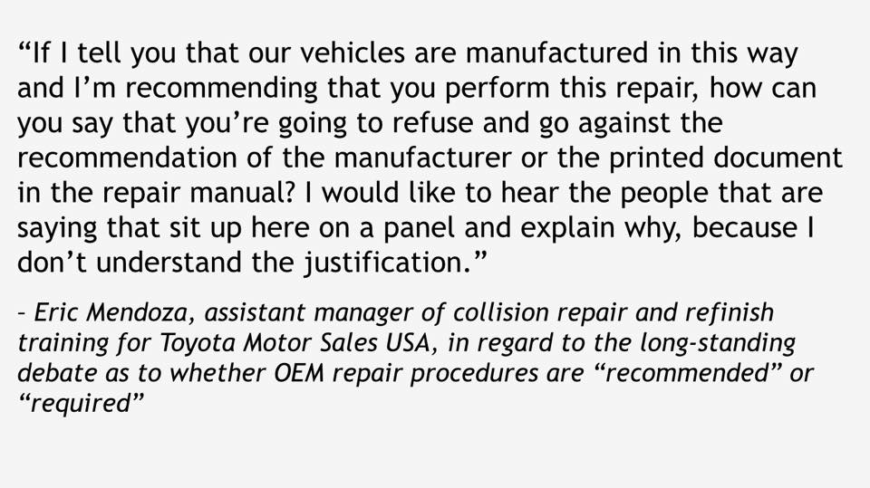 A toyota dealer 's response to the collision repair procedures.