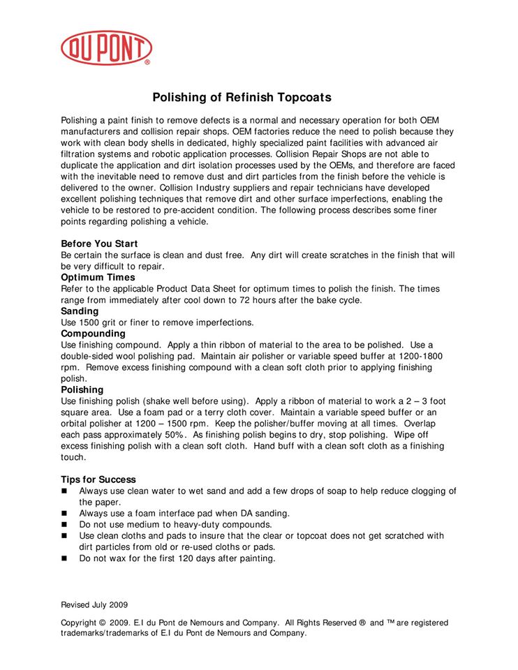 A page of instructions for polishing a vehicle.