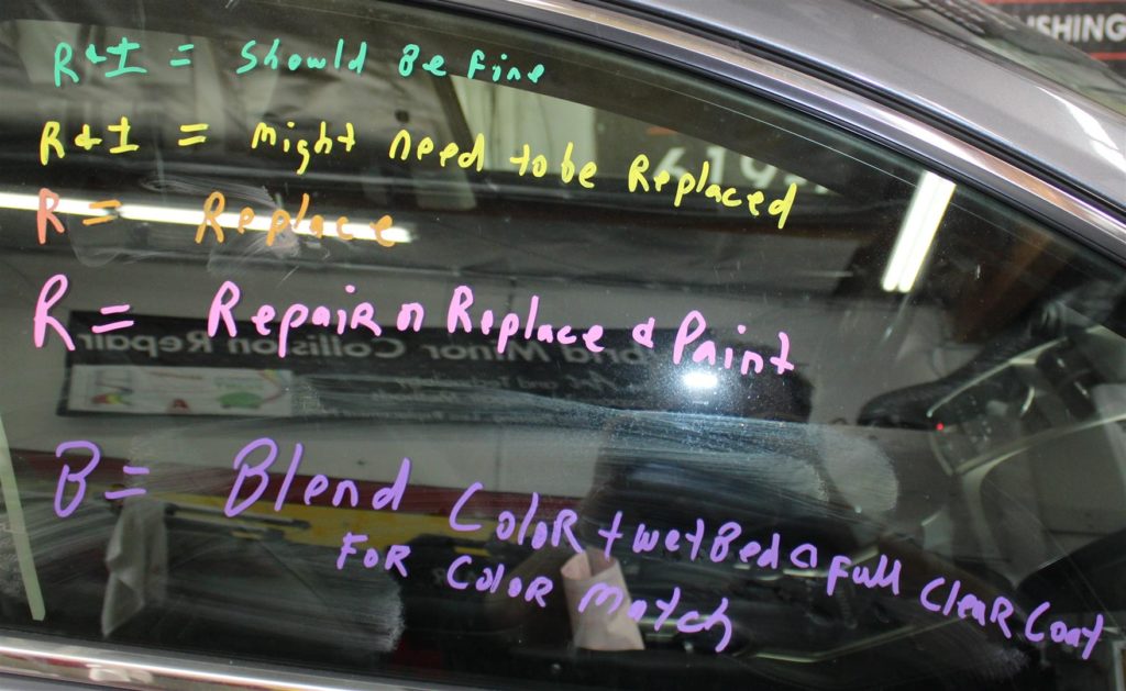 A car window with writing on it