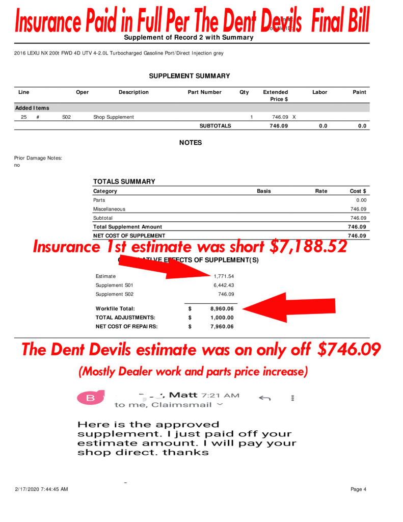 A picture of an estimate form with the cost estimate