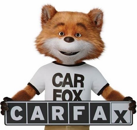 A cartoon of a fox holding a carfax sign.